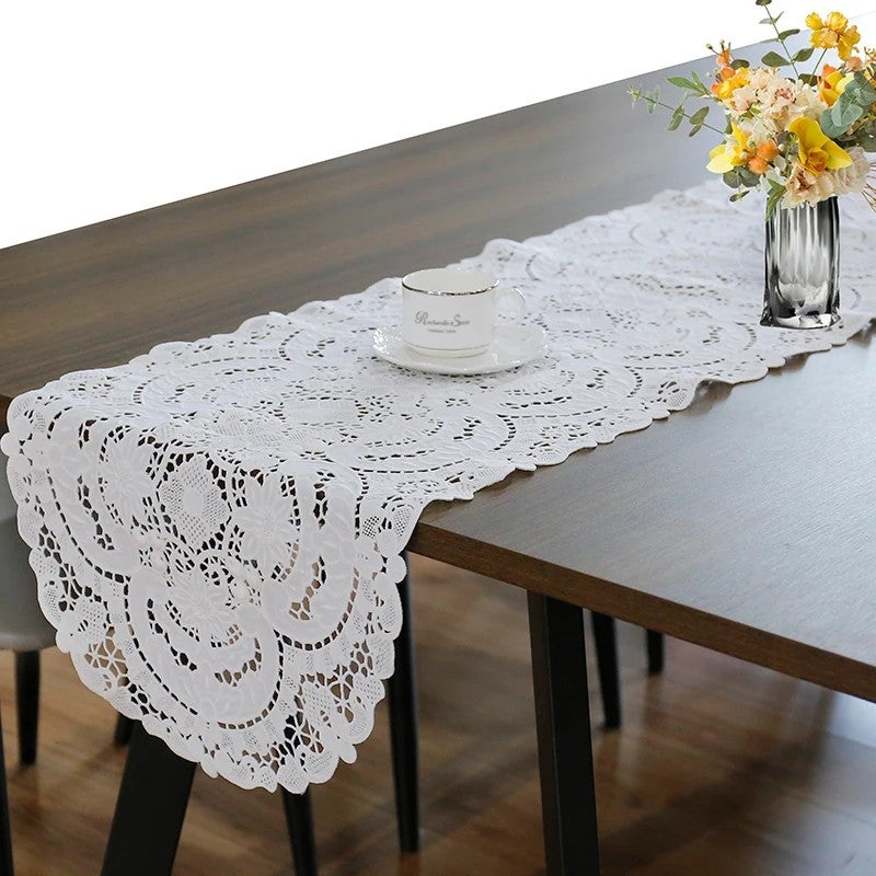 Bluejw Table Runner Cotton Needle Lace Floral Table Runner for Wedding  Fancy Hotel Table Runners - Image 4